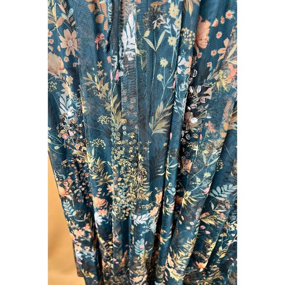 Mac Duggal Teal Floral Bling Cut Out Gown 0 - Picture 10 of 15